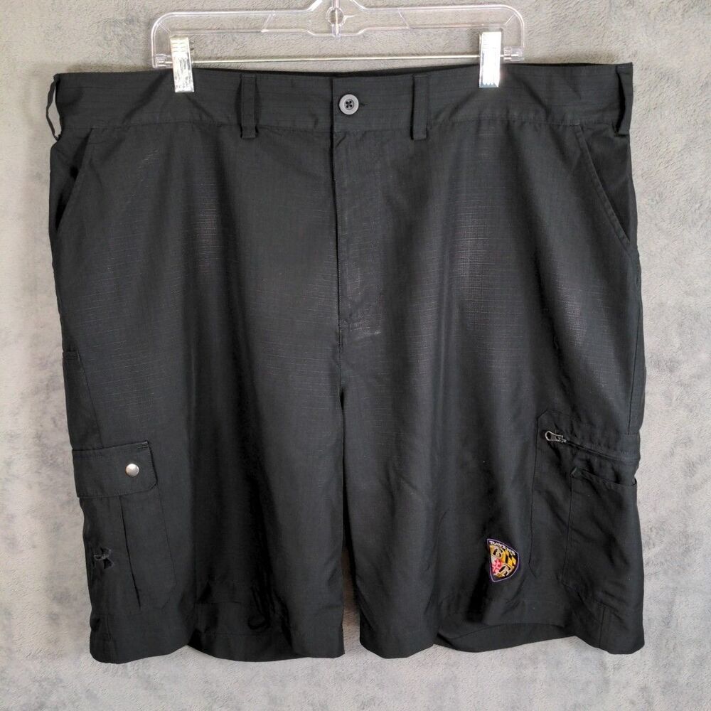Under Armour Ripstop Cargo Shorts Men 44 Black Loose Fit Baltimore Ravens Logo
